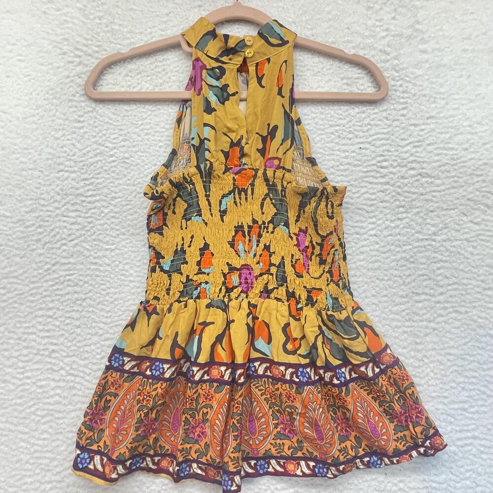 Haute Hippie Shirt Womens XS Yellow Boho Paisley Printed Sleeveless Halter New - Picture 2 of 12